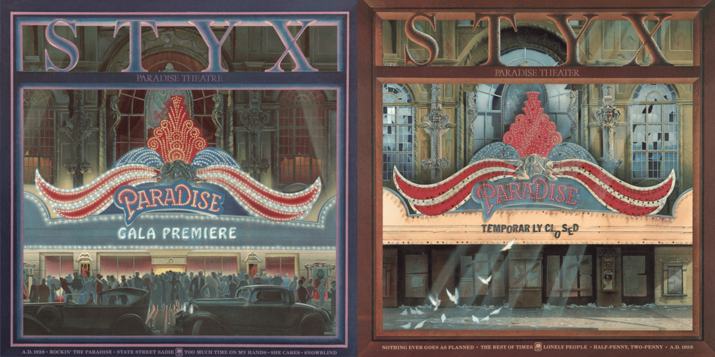 Front and back covers of Styx's "Paradise Theater" album