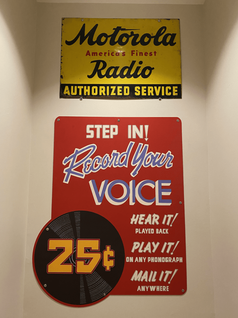the finished Voice-O-Graph sign in the studio stairwell