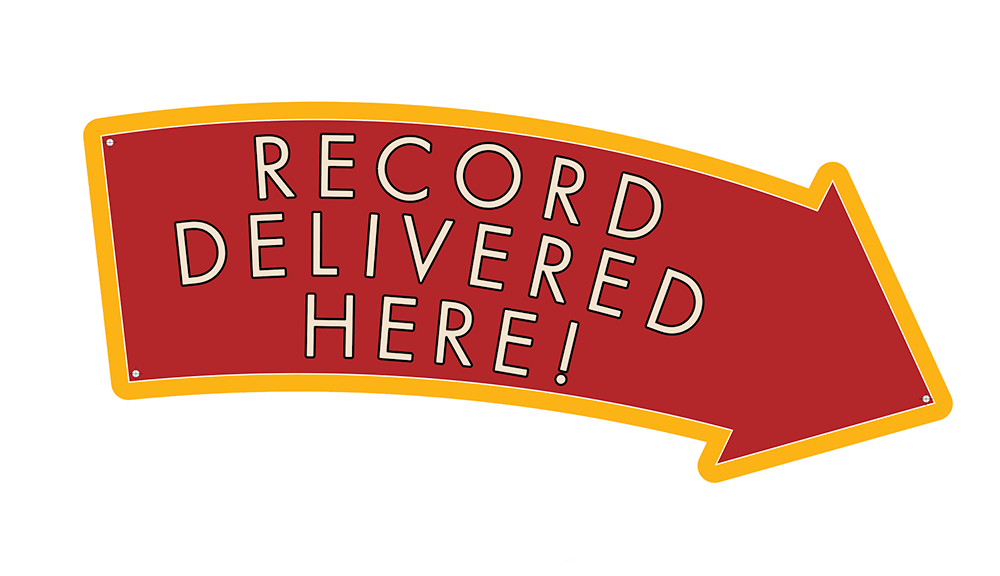 "RECORD DELIVERED HERE!" sign from a Voice-O-Graph