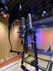 detail of two microphones at one of the recording stations in ISO 2 at Undisclosed Location Studios